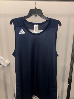 adidas Navy Blue Athletic Mesh Tank with White Logo
